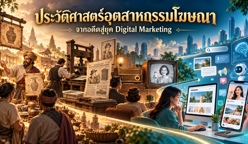 วิวัฒนาการอุตสาหกรรมโฆษณาจากตลาดโบราณ สื่อสิ่งพิมพ์ วิทยุ และโทรทัศน์ สู่การตลาดดิจิทัลและ AI